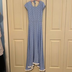 Omi Jo girls Blue Crosshatch Maxi Dress size 11/12 EXCELLENT CONDITION